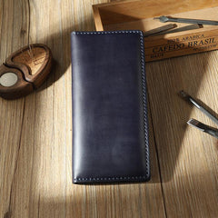 Handmade Black Mens Bifold Long Wallets Personalized Black Leather Checkbook Wallets for Men - iwalletsmen
