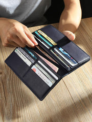 Handmade Blue Mens Bifold Long Wallets Personalized Blue Leather Checkbook Wallets for Men - iwalletsmen