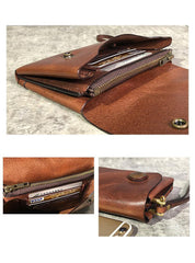 Handmade Black Leather Mens Long Wallet Tan Wristlet Wallet Brown Clutch Biker Chain Wallet Men - iwalletsmen