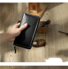 Handmade Black Zipper Mens Clutch Wallets Personalized Black Leather Zipper Clutch for Men - iwalletsmen