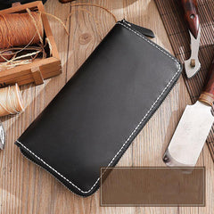 Handmade Black Zipper Mens Clutch Wallet Personalized Black Leather Zipper Clutch for Men - iwalletsmen