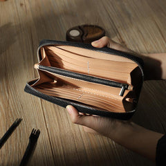 Handmade Black Zipper Mens Clutch Wallets Personalized Black Leather Zipper Clutch for Men - iwalletsmen