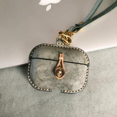 Handmade Blue Leather AirPods Pro Case with Wristlet Strap Leather AirPods Case Airpod Case Cover - iwalletsmen