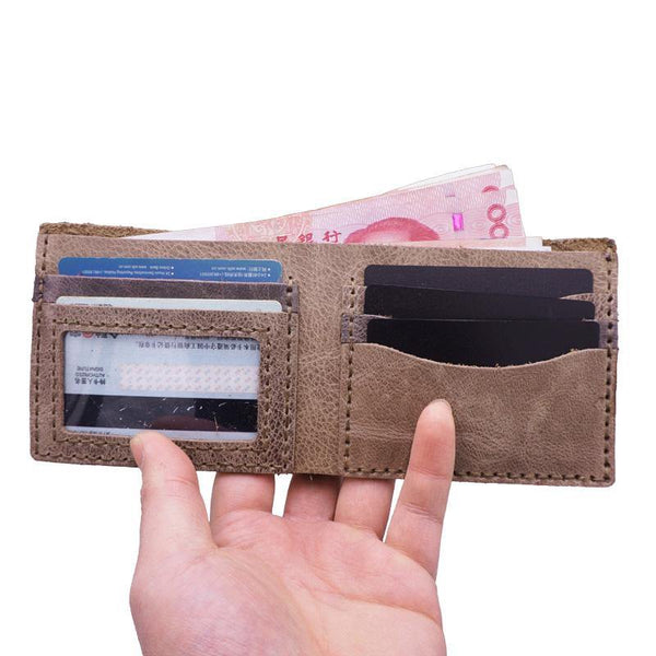 Handmade Khaki Leather Mens Bifold Billfold Wallets Slim Khaki Small Wallet for Men - iwalletsmen