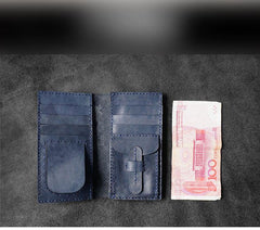 Handmade Leather Mens Bifold Long Wallets Blue Checkbook Wallet Lots Cards Long Wallet for Men - iwalletsmen
