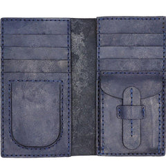Handmade Leather Mens Bifold Long Wallets Blue Checkbook Wallet Lots Cards Long Wallet for Men - iwalletsmen