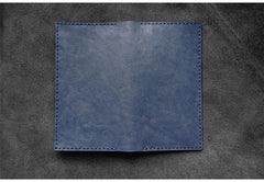 Handmade Leather Mens Bifold Long Wallets Blue Checkbook Wallet Lots Cards Long Wallet for Men - iwalletsmen