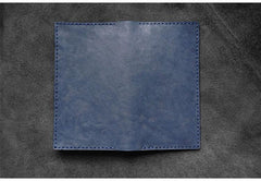 Handmade Blue Leather Mens Bifold Long Wallets Checkbook Wallet Lots Cards Long Wallet for Men - iwalletsmen