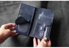Handmade Leather Mens Bifold Long Wallets Blue Checkbook Wallet Lots Cards Long Wallet for Men - iwalletsmen