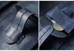 Handmade Leather Mens Bifold Long Wallets Blue Checkbook Wallet Lots Cards Long Wallet for Men - iwalletsmen