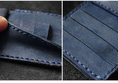 Handmade Leather Mens Bifold Long Wallets Blue Checkbook Wallet Lots Cards Long Wallet for Men - iwalletsmen