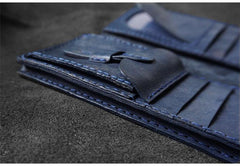 Handmade Leather Mens Bifold Long Wallets Blue Checkbook Wallet Lots Cards Long Wallet for Men - iwalletsmen