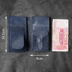 Handmade Leather Mens Bifold Long Wallets Blue Checkbook Wallet Lots Cards Long Wallet for Men - iwalletsmen