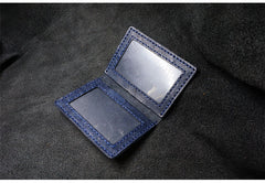 Handmade Leather Mens Slim Card Holders Wallets Blue Slim Bifold Card Wallet for Men - iwalletsmen