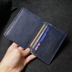 Handmade Leather Mens Slim Card Holders Wallets Blue Slim Bifold Card Wallet for Men - iwalletsmen