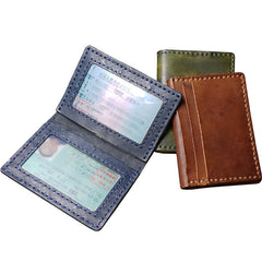 Handmade Leather Mens Slim Card Holders Wallets Blue Slim Bifold Card Wallet for Men - iwalletsmen