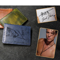 Handmade Leather Mens Slim Card Holders Wallets Blue Slim Bifold Card Wallet for Men - iwalletsmen