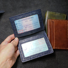 Handmade Leather Mens Slim Card Holders Wallets Blue Slim Bifold Card Wallet for Men - iwalletsmen