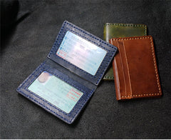 Handmade Leather Mens Slim Card Holders Wallets Blue Slim Bifold Card Wallet for Men - iwalletsmen