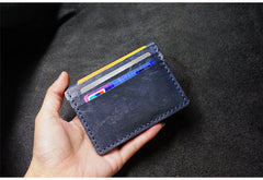 Handmade Leather Mens Slim Card Holders Wallets Blue Slim Bifold Card Wallet for Men - iwalletsmen