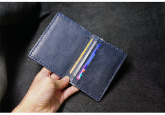 Handmade Leather Mens Slim Card Holders Wallets Blue Slim Bifold Card Wallet for Men - iwalletsmen