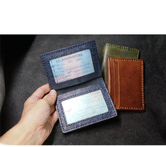 Handmade Leather Mens Slim Card Holders Wallets Blue Slim Bifold Card Wallet for Men - iwalletsmen