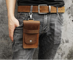 Handmade Brown LEATHER MEN Belt Pouch Waist BAG Slim Belt Bag FOR MEN - iwalletsmen