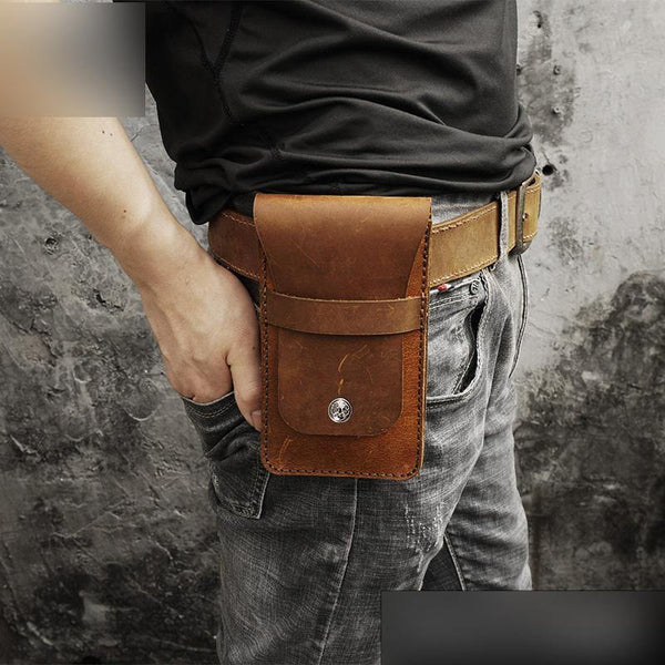 Handmade Brown LEATHER MEN Belt Pouch Waist BAG Slim Belt Bag FOR MEN - iwalletsmen