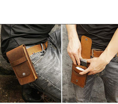 Handmade Brown LEATHER MEN Belt Pouch Waist BAG Slim Belt Bag FOR MEN - iwalletsmen