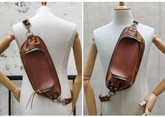 Handmade LEATHER MEN Sling Bag Waist BAG Brown LEATHER Fanny Pack FOR MEN - iwalletsmen