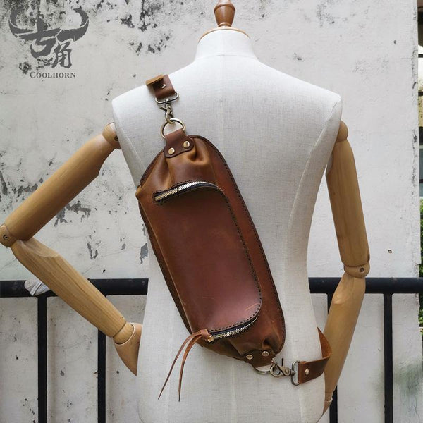Handmade Brown LEATHER MEN Sling Bag Waist BAG LEATHER Fanny Pack FOR MEN - iwalletsmen