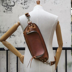 Handmade Brown LEATHER MEN Sling Bag Waist BAG LEATHER Fanny Pack FOR MEN - iwalletsmen