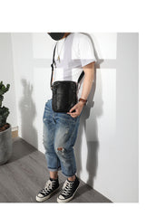 Cool Black LEATHER MEN'S 8 INCHES Small Side BAGs Vertical Coffee MESSENGER BAGs Courier BAG FOR MEN - iwalletsmen