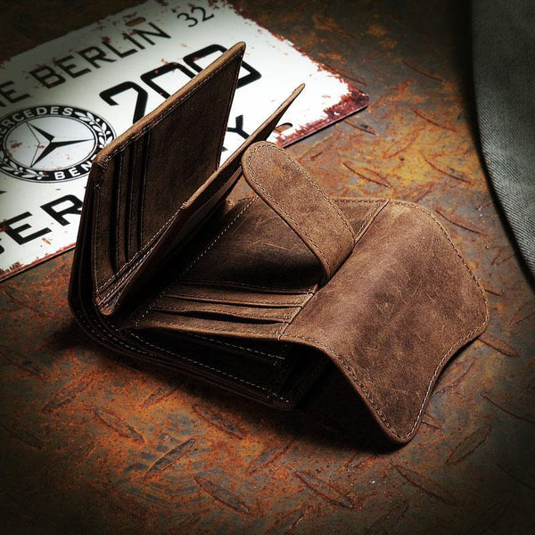 Handmade Brown Leather Men Trifold Billfold Wallet With Coin Pocket Small Wallet for Men - iwalletsmen