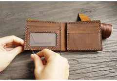 Handmade Brown Leather Mens Bifold Billfold Wallets Slim Brown Small Wallet for Men - iwalletsmen