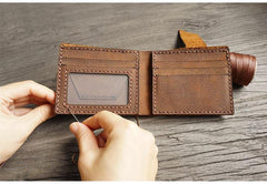 Handmade Brown Leather Mens Bifold Billfold Wallets Slim Small Wallet for Men - iwalletsmen