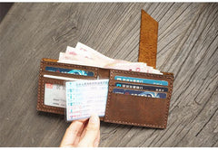 Handmade Brown Leather Mens Bifold Billfold Wallets Slim Brown Small Wallet for Men - iwalletsmen