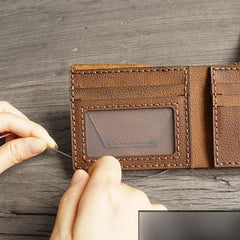 Handmade Brown Leather Mens Bifold Billfold Wallets Slim Small Wallet for Men - iwalletsmen