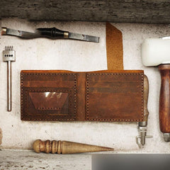 Handmade Brown Leather Mens Bifold Billfold Wallets Slim Small Wallet for Men - iwalletsmen