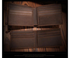 Handmade Leather Mens Bifold Brown Billfold Wallets With Coin Pocket Small Wallets for Men - iwalletsmen