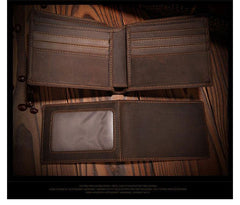 Handmade Leather Mens Bifold Brown Billfold Wallets With Coin Pocket Small Wallets for Men - iwalletsmen