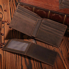 Handmade Leather Mens Bifold Brown Billfold Wallets With Coin Pocket Small Wallets for Men - iwalletsmen