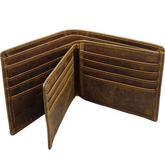 Handmade Brown Leather Mens Bifold Billfold Wallets With Coin Pocket Small Wallet for Men - iwalletsmen
