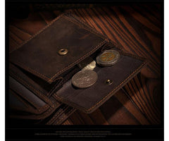 Handmade Leather Mens Bifold Brown Billfold Wallets With Coin Pocket Small Wallets for Men - iwalletsmen