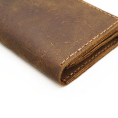 Handmade Brown Leather Mens Bifold Long Wallet Lots Cards Travel Long Wallet for Men - iwalletsmen