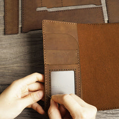 Handmade Brown Leather Mens Bifold Long Wallet Lots Cards Travel Long Wallet for Men - iwalletsmen