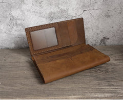 Handmade Brown Leather Mens Bifold Long Wallet Lots Cards Blue Travel Long Wallet for Men - iwalletsmen
