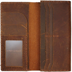 Handmade Brown Leather Mens Bifold Long Wallet Lots Cards Travel Long Wallet for Men - iwalletsmen