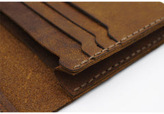 Handmade Brown Leather Mens Bifold Long Wallet Lots Cards Blue Travel Long Wallet for Men - iwalletsmen