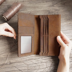 Handmade Blue Leather Mens Bifold Long Wallet Lots Cards Travel Long Wallet for Men - iwalletsmen